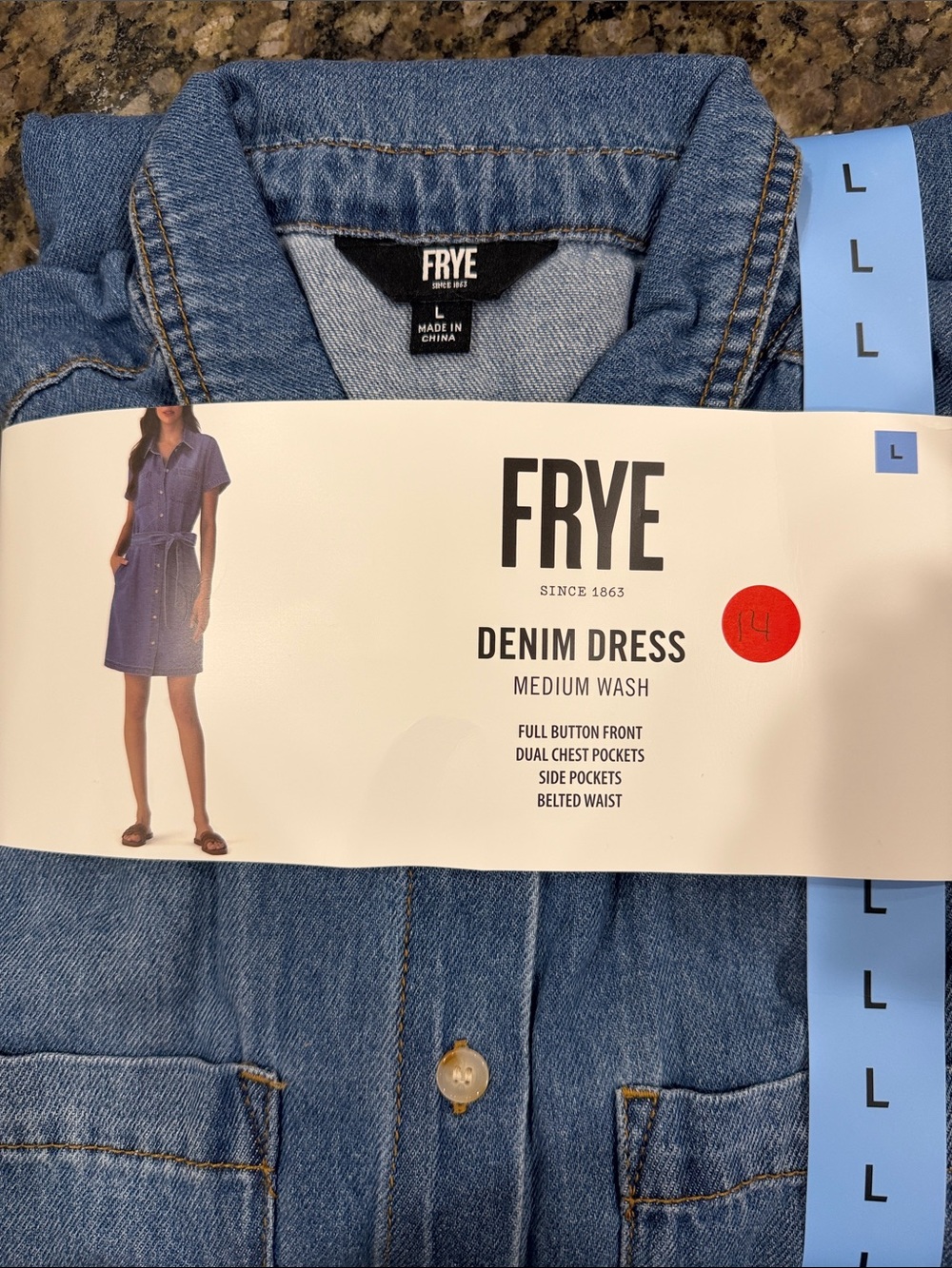 FRYE Medium Wash Denim Shirt Dress - Sz L NWT